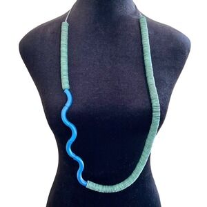 Harmony Accessories Green Blue Disc Wavy Resin Long Necklace NWT Hippie Boho